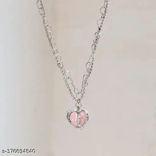 SUYUG'S Peach Colour Love Heart Pendant Necklace