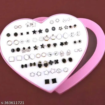 36 Black and White Plastic Stud Earrings