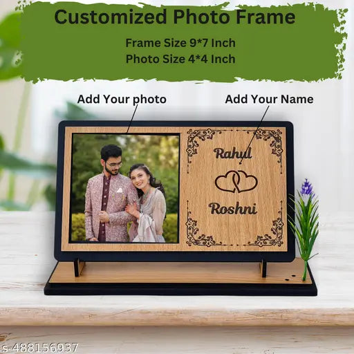 Customized Photo Frame For Couple Wooden Engraved Name And Photo