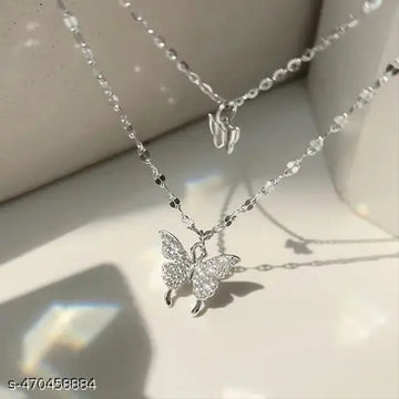 German Silver 2 Mini Butterfly Double Layered Necklace! 🦋✨