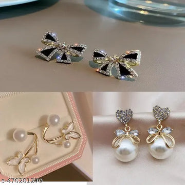 Trendy Combo of 3 Korean Earrings – Perfect for Women & Girls!