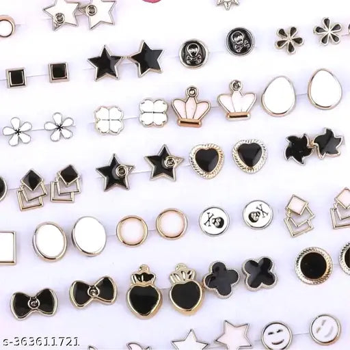 36 Black and White Plastic Stud Earrings