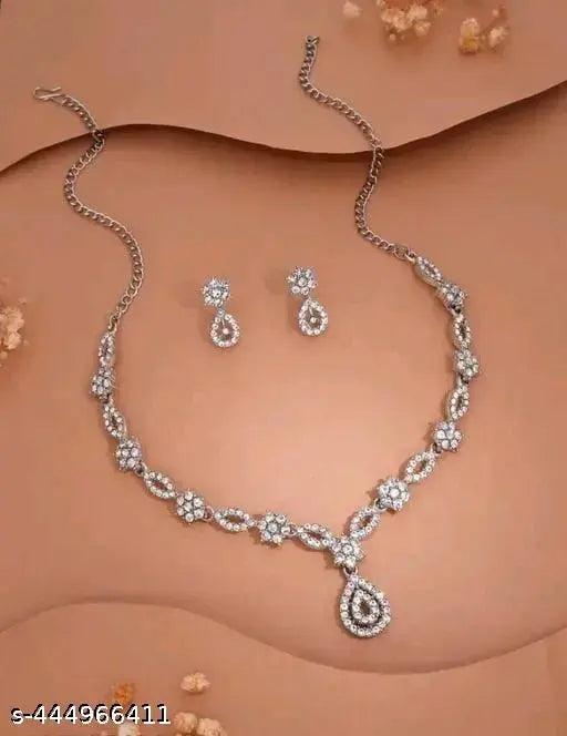 Gold Plated Necklace Set with American Diamond