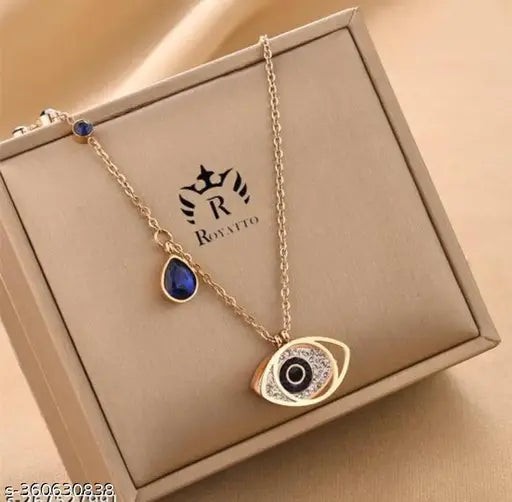 Protect Your Style with the Gold Plated Chain Stainless Steel Pendant Gold Blue Evil Eye Layered Necklace! ✨