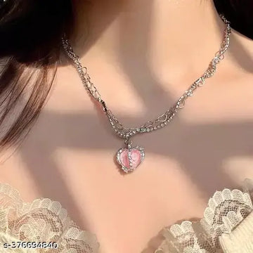 SUYUG'S Peach Colour Love Heart Pendant Necklace