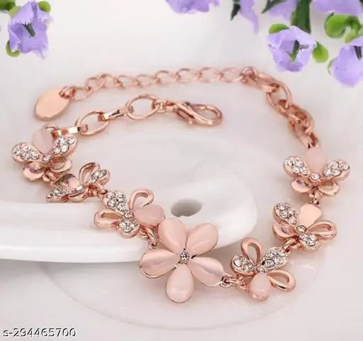 Beautiful Rose Gold Plated Shiny Crystal Charm Bracelet